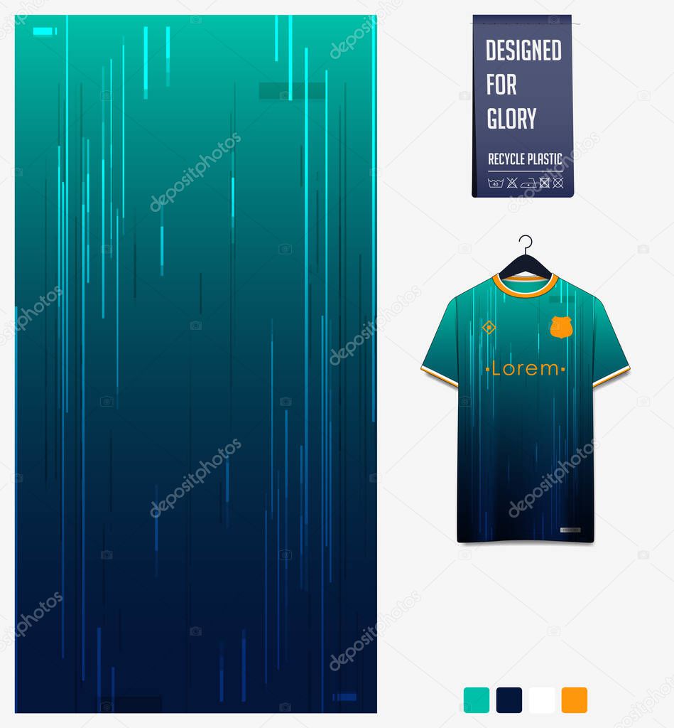 Fabric pattern design. Geometric pattern on green background for soccer jersey, football kit, bicycle, e-sport, basketball, t-shirt mockup template. Sport jersey pattern. Abstract background. Vector Illustration.