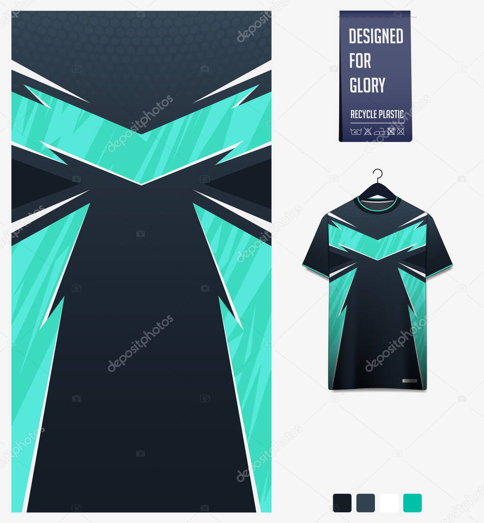 Fabric textile design for sport t-shirt, soccer jersey, football kit, e-sport shirt, bicycle, basketball, racing, baseball, sport uniform. Soccer jersey pattern for sublimation printing. Sport Vector Illustration