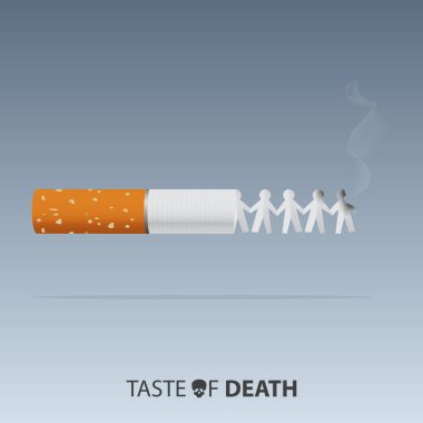 31 Mayıs Dünya Tütün Günü Afişi Tasarımı. Sigaralar sigara içmenin tehlikelerini iletmek için kağıt bebekleri yakar. Hastalık uyarısı için afiş içmeyi bırak. Sigara içilmiyor. Vektör İllüstrasyonu.