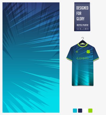 Futbol forması desenli tasarım. Futbol takımı, futbol takımı, bisiklet, e-spor, basketbol, tişört modelleme şablonu için mavi arka planda soyut desen. Kumaş deseni. Spor geçmişi. Vektör İllüstrasyonu.