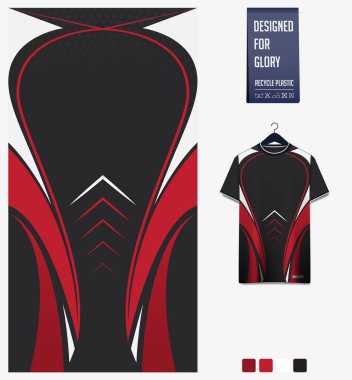 Futbol forması desenli tasarım. Futbol takımı, futbol takımı, bisiklet, e-spor, basketbol, tişört modelleme şablonu için siyah arka planda soyut desen. Kumaş deseni. Spor geçmişi. Vektör İllüstrasyonu.