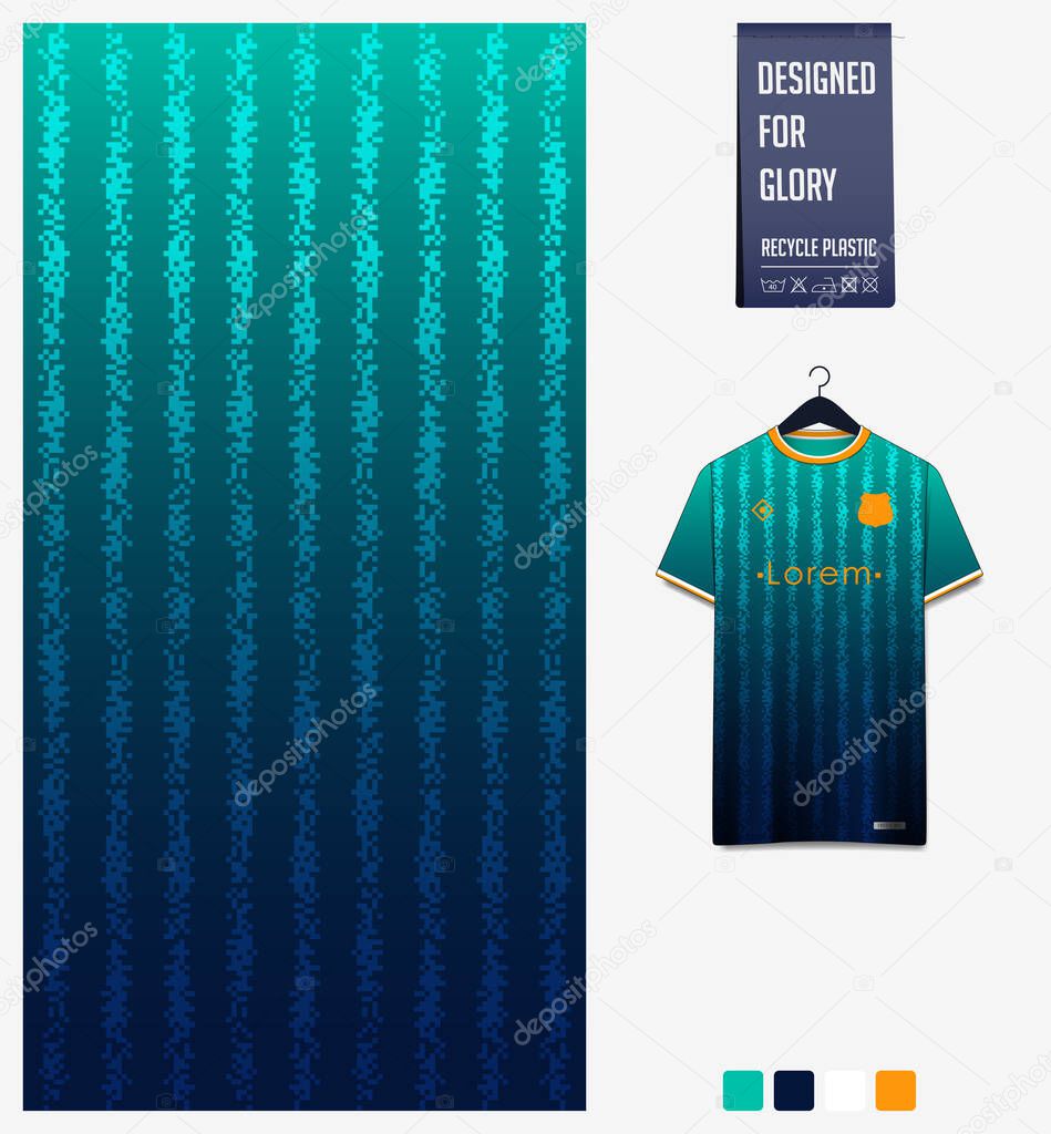 Soccer jersey pattern design. Geometric pattern on green abstract background for soccer kit, football kit, bicycle, e-sport, basketball, t-shirt mockup template. Fabric pattern. Sport background. Vector Illustration.