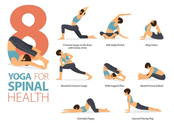 Infografica Yoga Posa Allenamento Casa Nel Concetto Salute Della Colonna — Vettoriale Stock