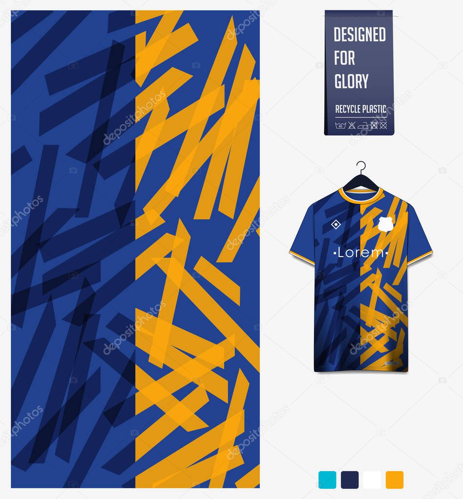 Soccer jersey pattern design. Abstract pattern on blue background for soccer kit, football kit, bicycle, e-sport, basketball, t-shirt mockup template. Fabric pattern. Sport background. Vector Illustration.
