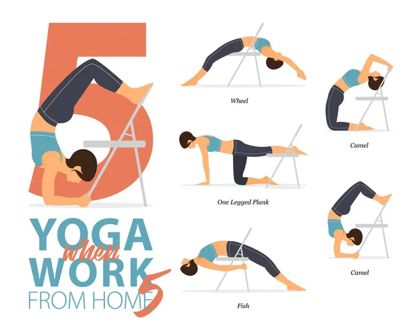 Infographie Poses Yoga Pour Entraînement Maison Dans Concept Travailler Maison — Image vectorielle
