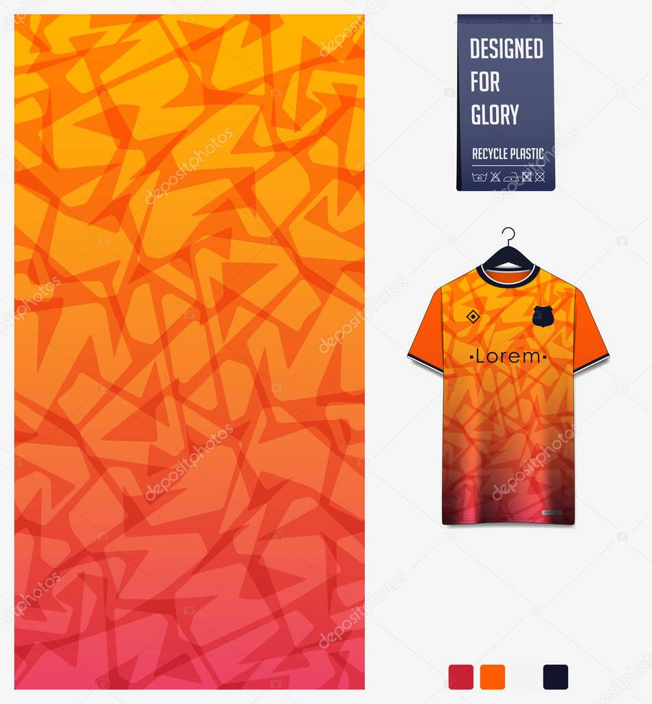 Soccer jersey pattern design. Abstract pattern on orange background for soccer kit, football kit, bicycle, e-sport, basketball, t-shirt mockup template. Fabric pattern. Sport background. Vector Illustration.