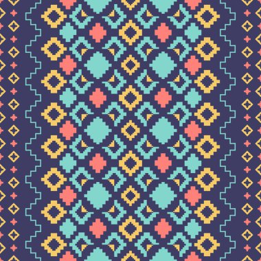 Geometrik etnik oryantal ikat ya da kabilenin kusursuz deseni. Kabile nakışı için kumaş deseni tasarımı. Hintli, İskandinav, Çingene, Meksikalı, Asyalı, Kızılderili, Navajo. Doku Vektörü illüstrasyonu.