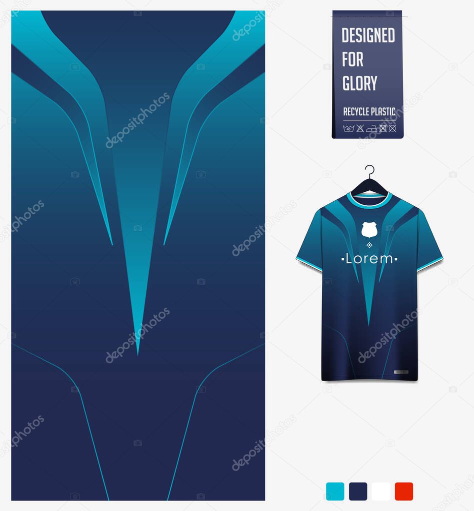 Soccer jersey pattern design. Abstract pattern on blue background for soccer kit, football kit, bicycle, e-sport, basketball, t-shirt mockup template. Fabric pattern. Abstract background.. Vector Illustration.