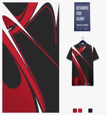 Futbol forması desenli tasarım. Futbol takımı, futbol takımı, bisiklet, e-spor, basketbol, tişört modelleme şablonu için siyah arka planda soyut desen. Kumaş deseni. Soyut arkaplan. Vektör İllüstrasyonu.