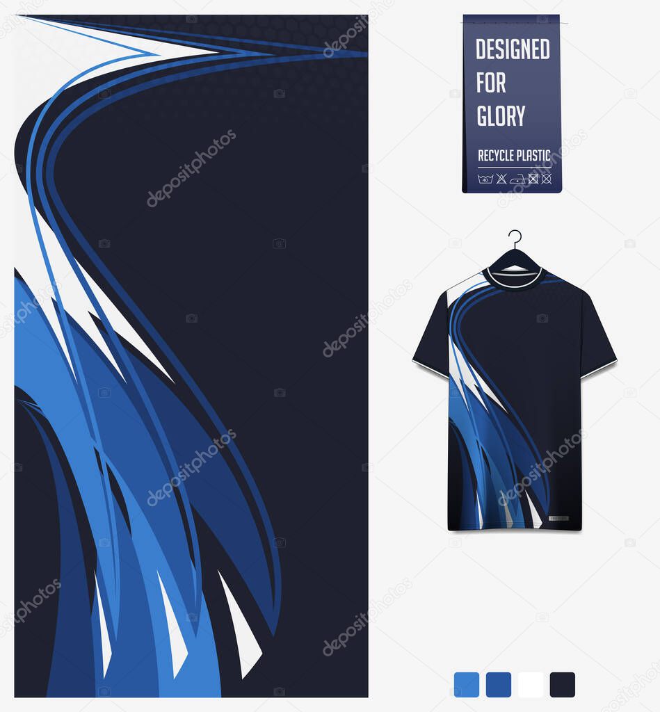 Soccer jersey pattern design. Abstract pattern on blue background for soccer kit, football kit, bicycle, e-sport, basketball, t-shirt mockup template. Fabric pattern. Abstract background. Vector Illustration.