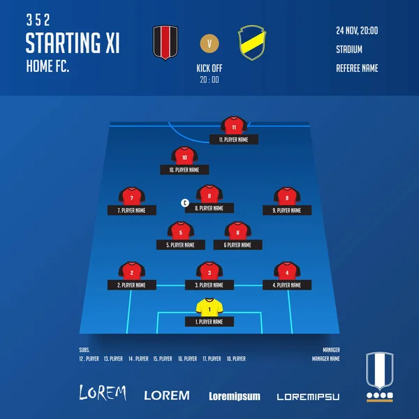 Football Football Match Alignements Formation Infographie Modèle Ensemble Position Joueur — Image vectorielle