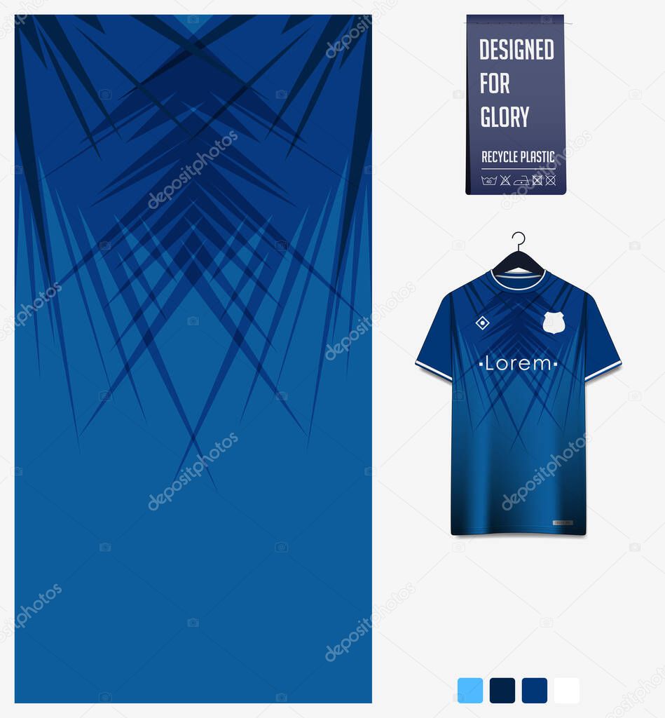 Soccer jersey pattern design. Abstract pattern on blue background for soccer kit, football kit, bicycle, e-sport, basketball, t-shirt mockup template. Fabric pattern. Abstract background. Vector Illustration.