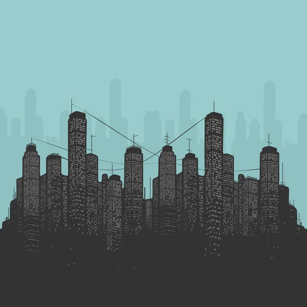 Vector Illustration City and Skyscrapers — Stock Vector