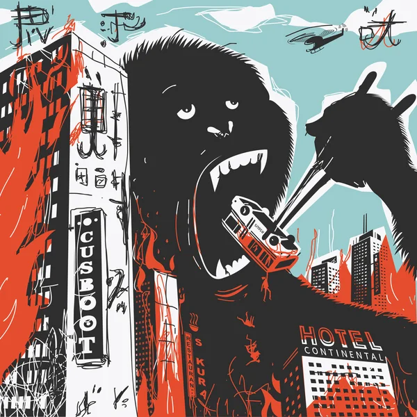 Big Gorilla destroys City — Stock Vector