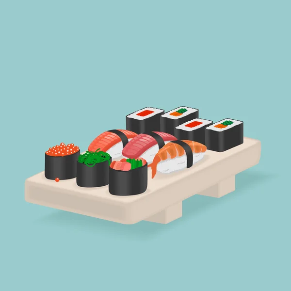 Sushi comida japonesa e rolos — Vetor de Stock