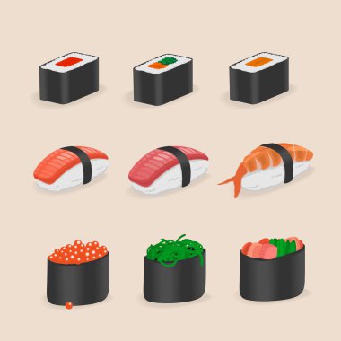 Japon yemek suşi ve rulolar