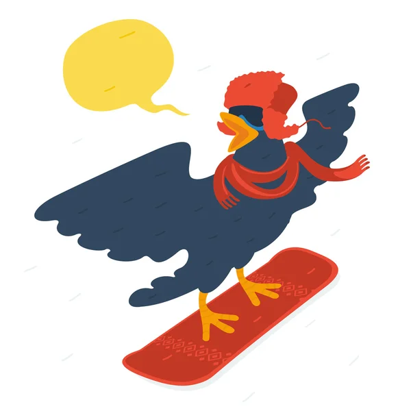 Bird va a hacer snowboard — Vector de stock