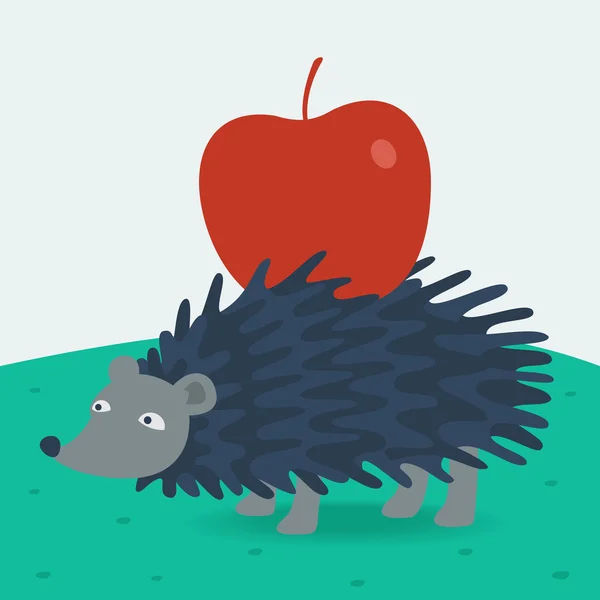 Lesní Ježek nese jablko — Stockový vektor