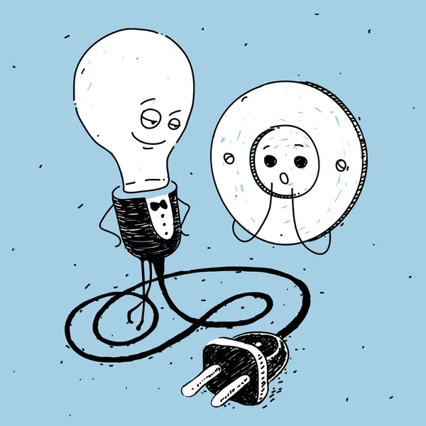 Lamp en socket, karikatuur — Stockvector