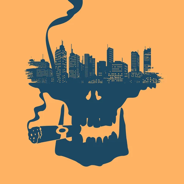 Symbole Crâne et ville — Image vectorielle