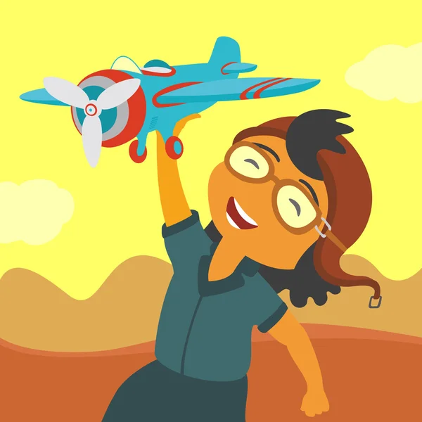Kind spielt Flugzeug — Stockvektor