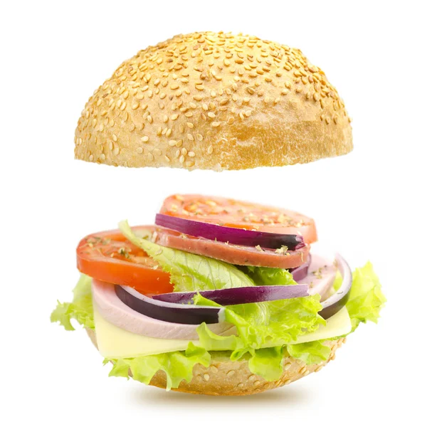 Otwarte Hamburger na białym tle — Zdjęcie stockowe