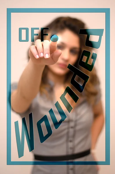 Woman switching off Wounded on digital interace — Stock Photo, Image