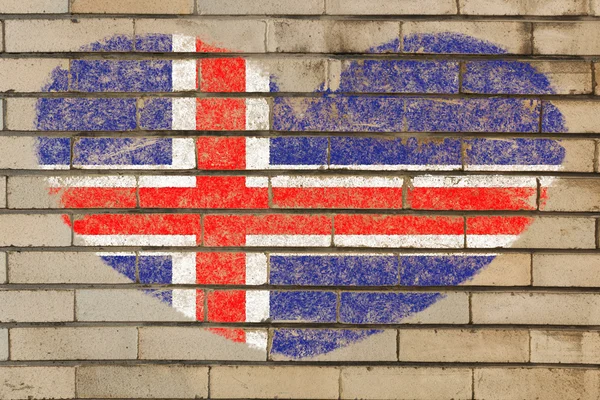 Heart shape flag of iceland on brick wall — Stock Photo, Image