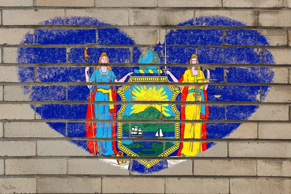 Bandera de la forma del corazón de Nueva York en la pared de ladrillo —  Fotos de Stock