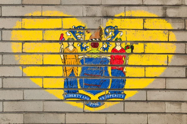 Heart shape flag of new jersey on brick wall — Stock Photo, Image