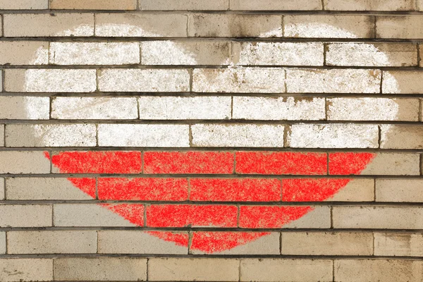 Bandera en forma de corazón de Polonia en la pared de ladrillo — Foto de Stock