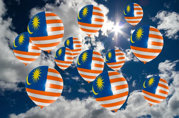 Many balloons with malaysia flag on sky — Stock Photo, Image