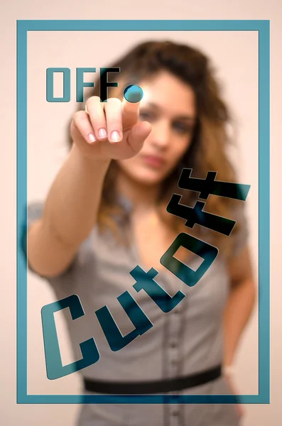 Woman turning off Cutoff on panel — Stock Photo, Image