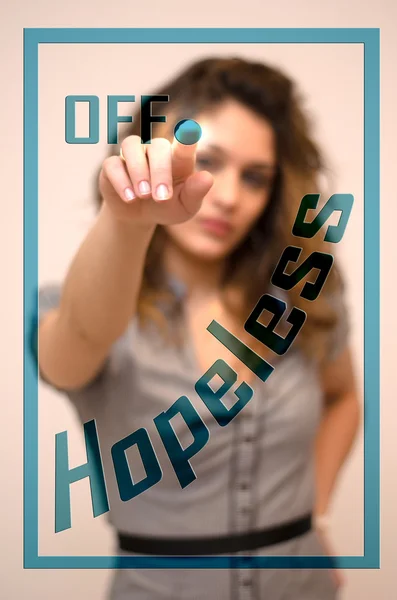 Woman turning off Hopeless on panel — Stock Photo, Image