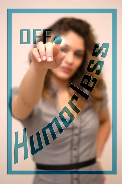 Mujer apagando Humorless en el panel — Foto de Stock