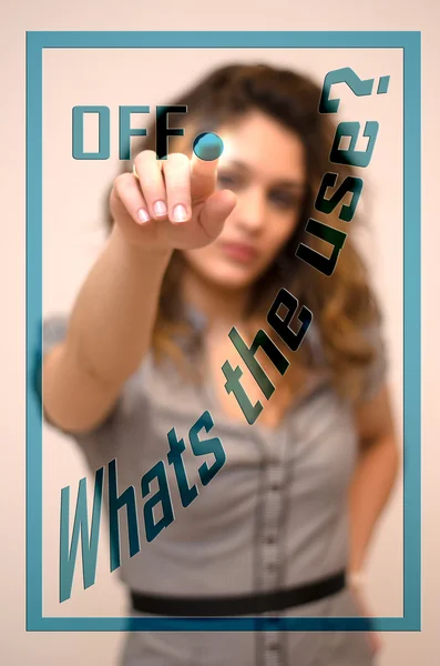 Woman turning off Whats the use on panel — Stock Photo, Image
