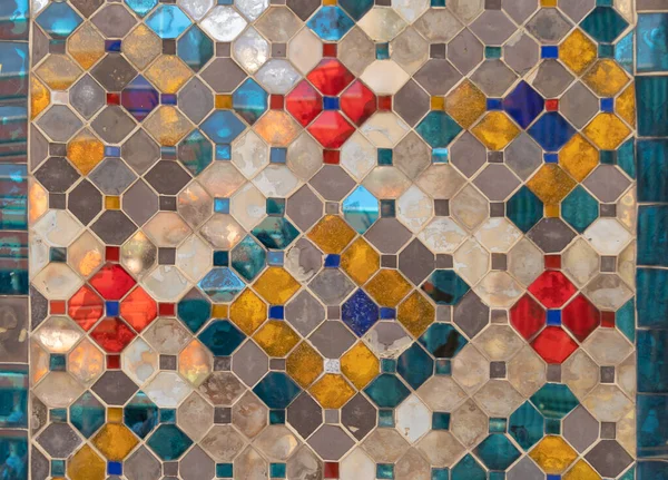 Grade Arte Colorida Azulejos Quadrados Mosaico Parede Padrão Textura Superficial — Fotografia de Stock