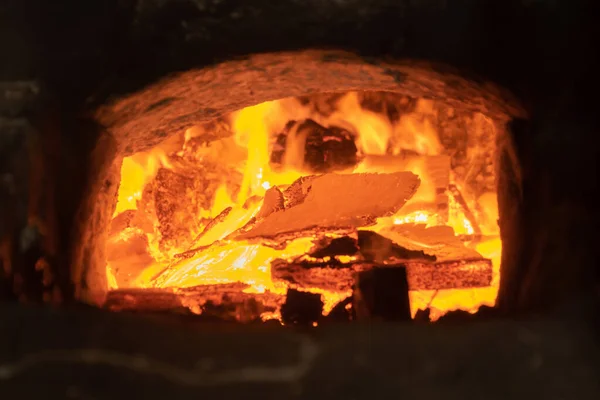 Fire Red Fireplace Frame Burning Wood Coal Stove Giving Warm — Stock Photo, Image