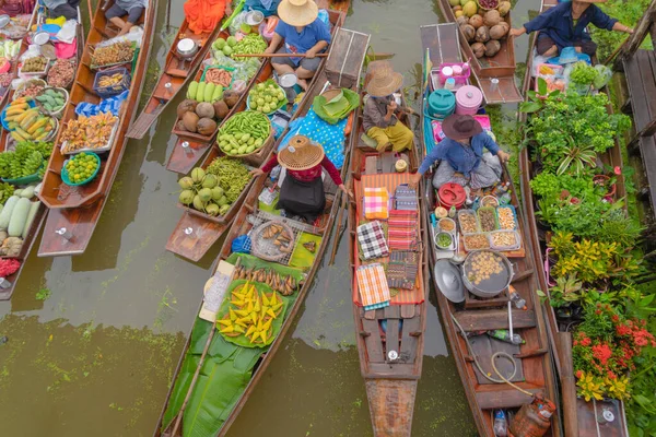 Damnoen Saduak Drijvende Markt Amphawa Lokale Mensen Verkopen Fruit Traditioneel — Stockfoto