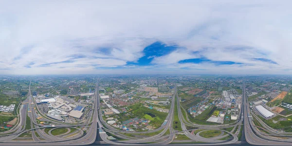 360 Панорама 180 Градусів Безшовна Панорама Автомобілів Їздять Шосе Міст — стокове фото