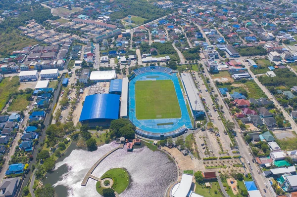 Futbol Sporları Sahasının Havadan Görünüşü Ulusal Stadyum Asya Daki Şehir — Stok fotoğraf