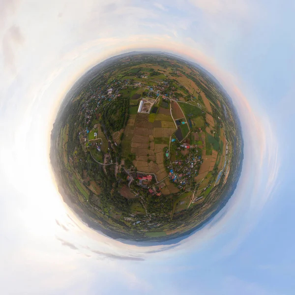 Pequeño Planeta Esfera 360 Grados Panorama Vista Aérea Arroz Con —  Fotos de Stock