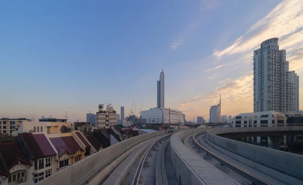 Vista Trem Ferrovia Bangkok Downtown Para Icon Siam Distrito Financeiro — Fotografia de Stock