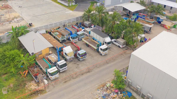 Aerial Top View Truck Cars Parking Local Warehouse Transportation Logistic — Stock Photo, Image