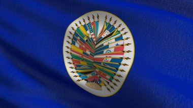 Amerikan Eyaletleri Organizasyonu Bayrağı. Dalgalanan işaret sembolünün 3 boyutlu canlandırması.