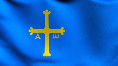 Asturias bayrağı. Dalgalanan işaret sembolünün 3 boyutlu canlandırması.