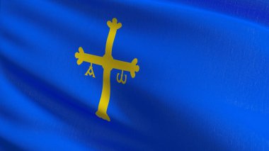 Asturias bayrağı. Dalgalanan işaret sembolünün 3 boyutlu canlandırması.