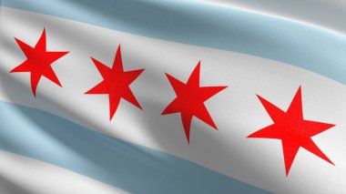 Chicago eyaletinin bayrağı. Dalgalanan işaret sembolünün 3 boyutlu çizimi. Illinois.