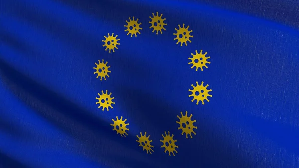 Flaggan Europa Med Corona Virus2019 Ncov Eller Covid Skylt Europeiska — Stockfoto