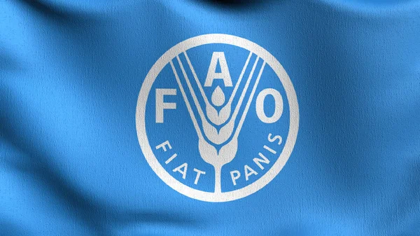 Flag of FAO or Food and Agriculture Organization of the United Nations. 3D rendering illustration of waving sign symbol.
